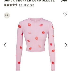 SOLD OUT 
Pink Long Sleeve Crop Top with Red Lip Print